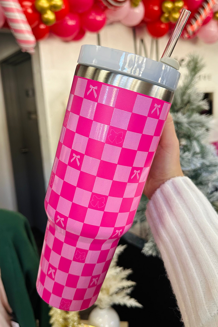 Bow Knot Checkered Print Large Stainless Steel Tumbler
