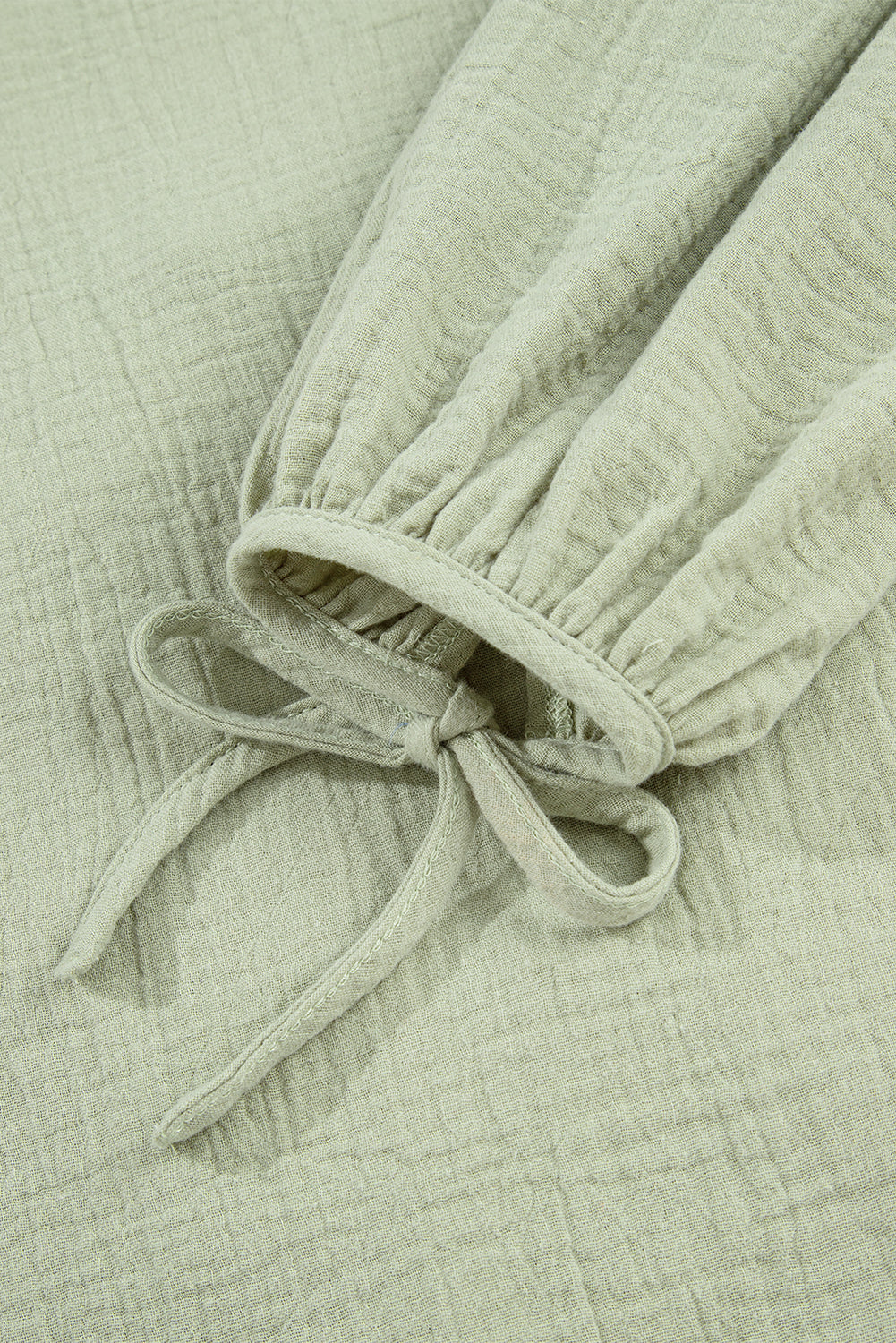 Bow Tie Front Ruffle Trim V Neck Long Sleeve Gauze Blouse