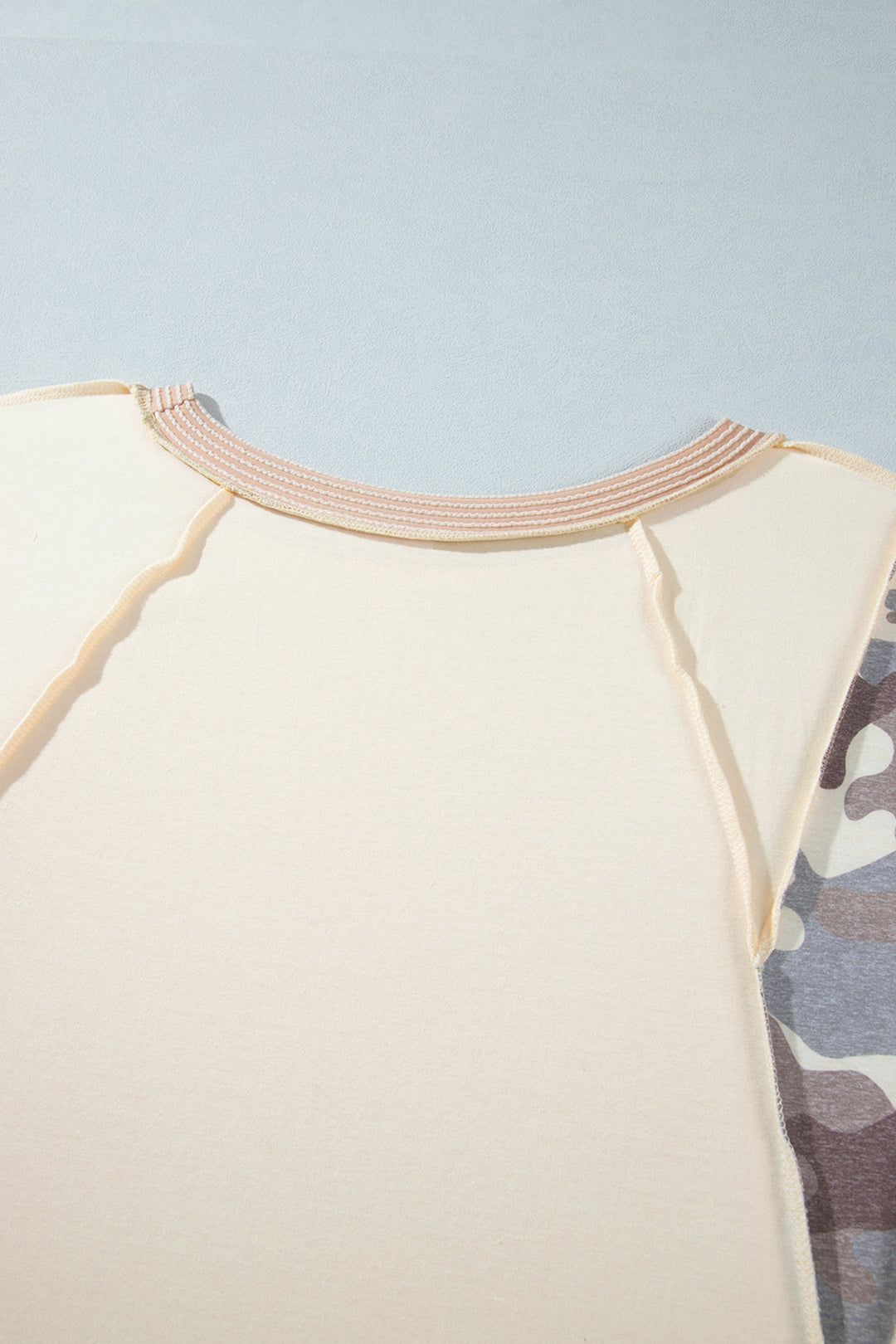 Apricot Camouflage Round Neck Loose Fit Plus Size Blouse