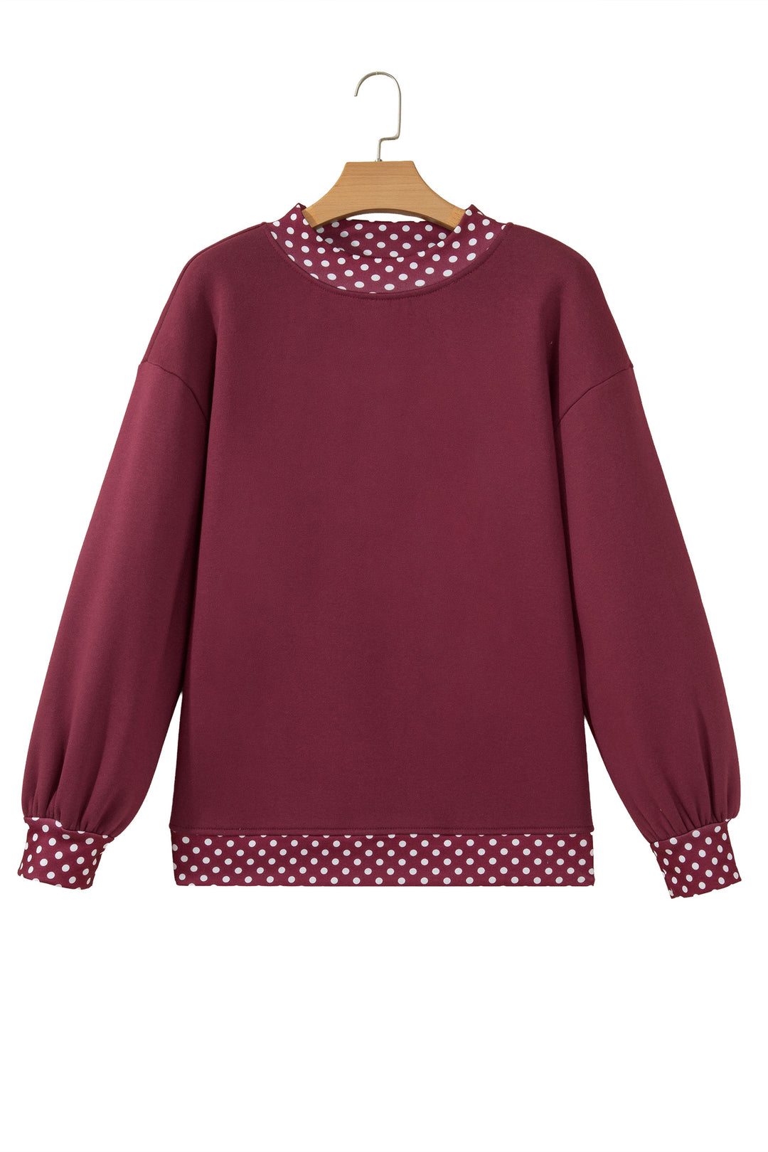Burgundy Colorblock Polka Dot Contrast Trim Oversized Sweatshirt