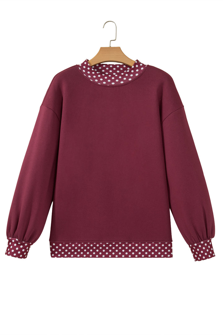 Burgundy Colorblock Polka Dot Contrast Trim Oversized Sweatshirt