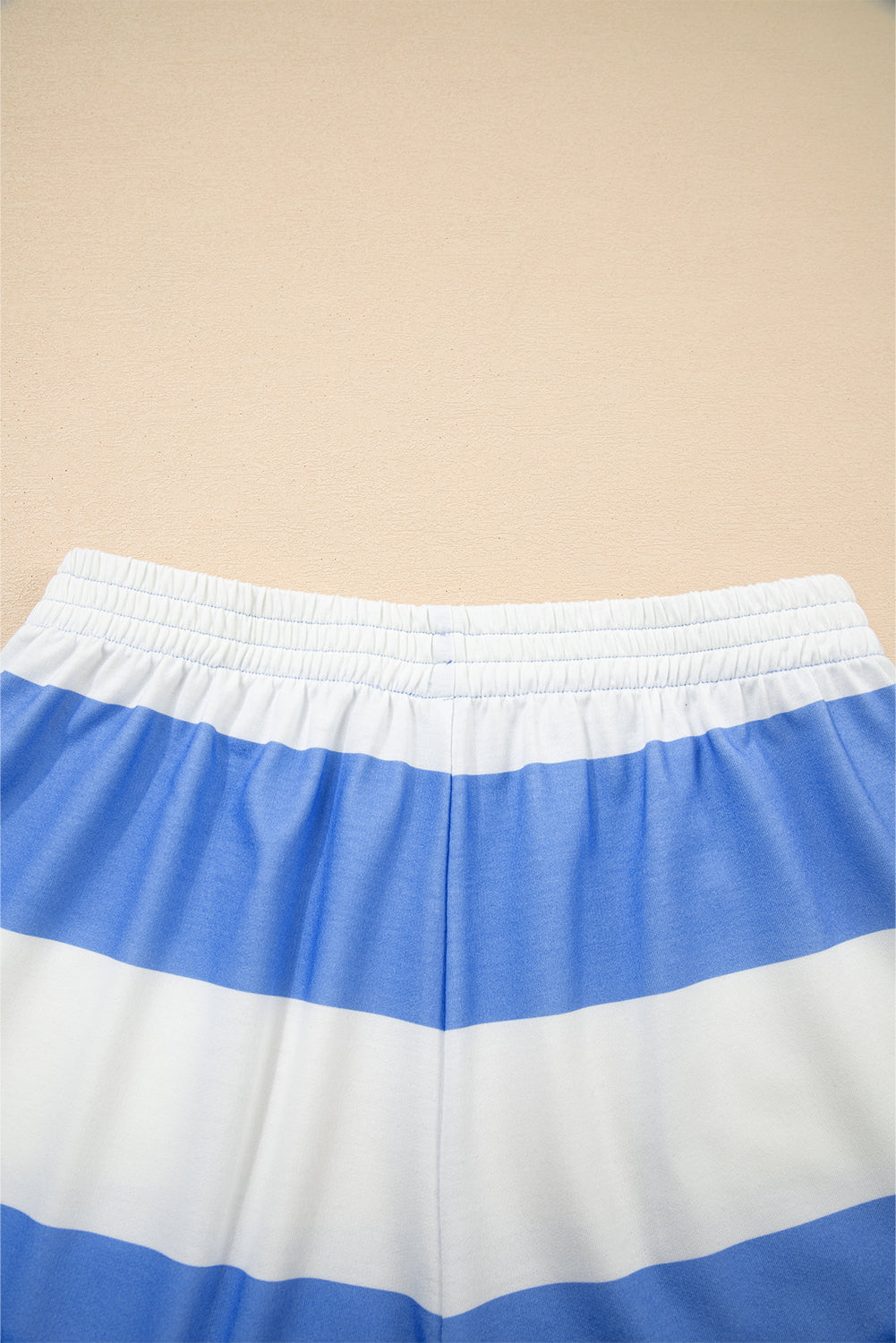 Sky Blue Stripe Half Zipper Placket Bracelet Sleeve Top Casual Shorts Set