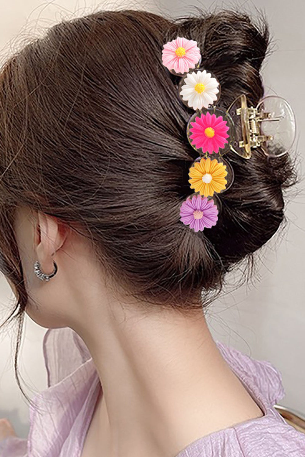 Grande pince à cheveux à décor de fleurs vibrantes
