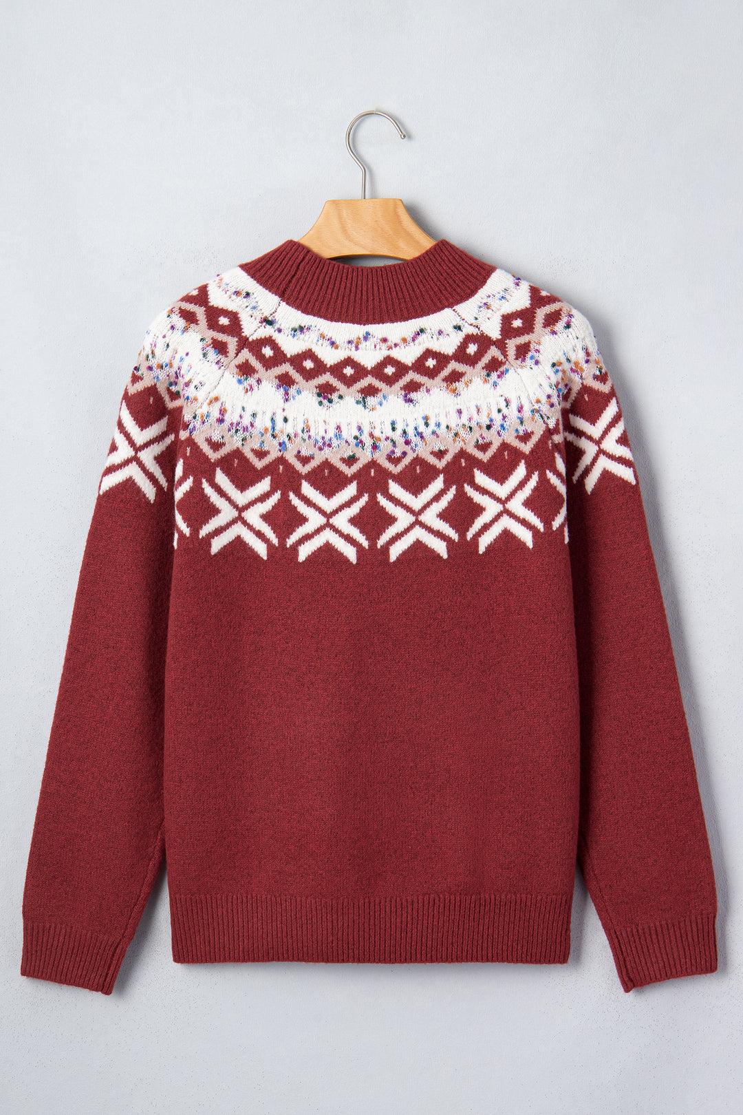 Red Dahlia Christmas Theme Geometric Pattern Knit Round Neck Shift Sweater