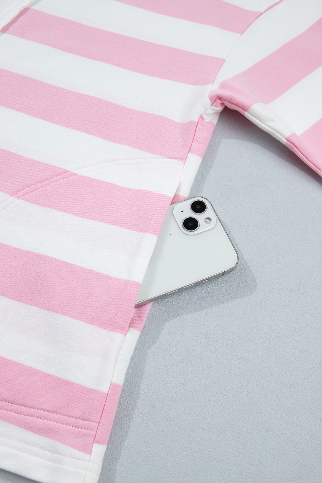 Pink Stripe Patchwork Zipper Pullover Elastic Waist Shorts 2pcs Set