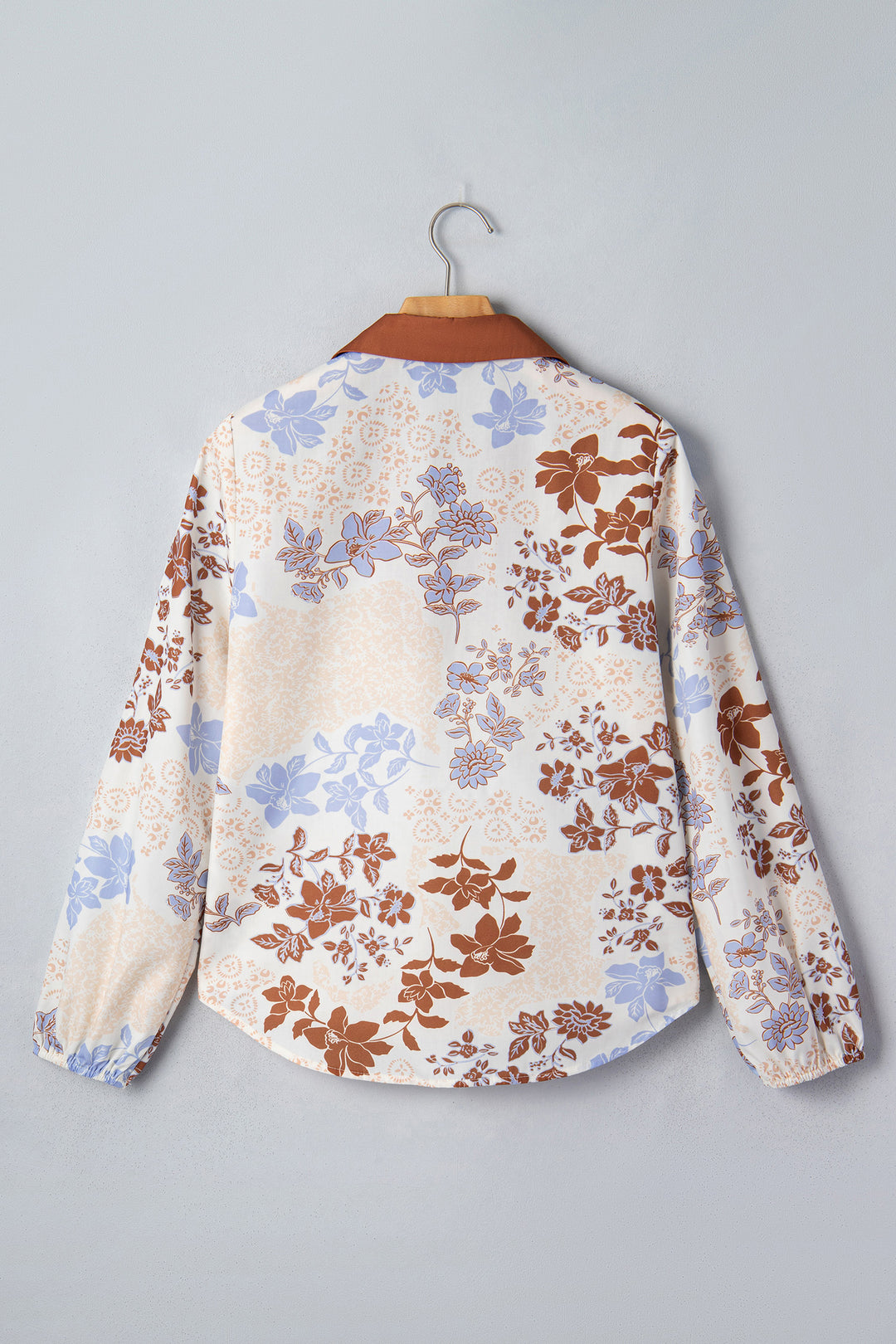 White Plus Size Floral Print V Neck Long Sleeve Blouse