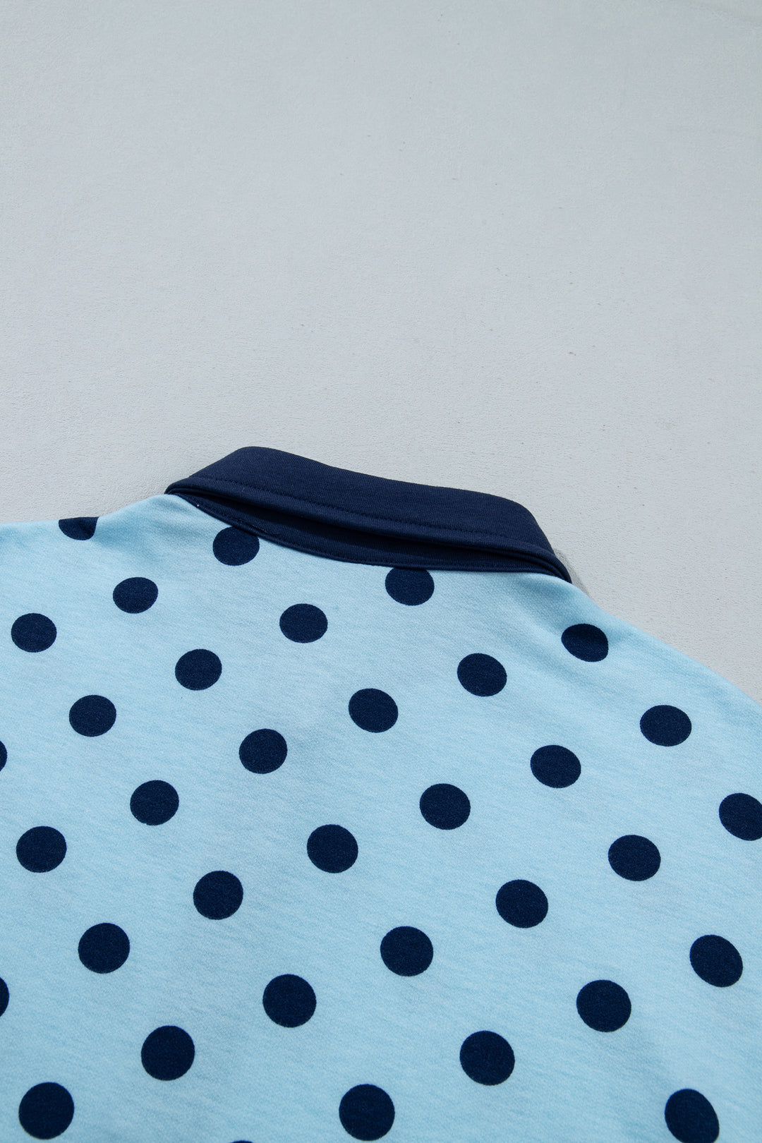 Sky Blue Polka Dot Drop Shoulder Polo Loose Pullover Patch Pocket Casual Shorts Set