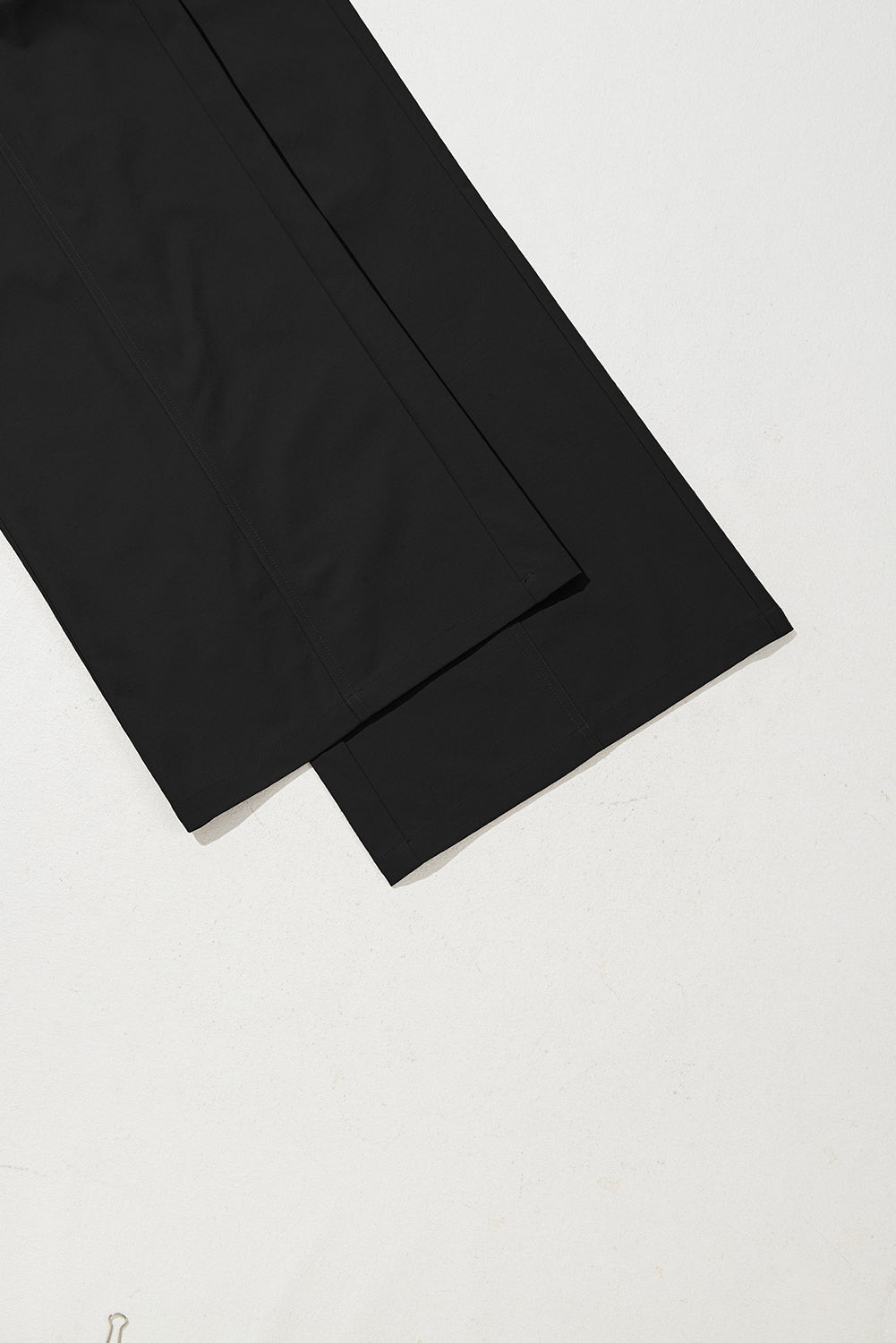 Black Solid Color Drawstring Elastic Waist Casual Loose Pants