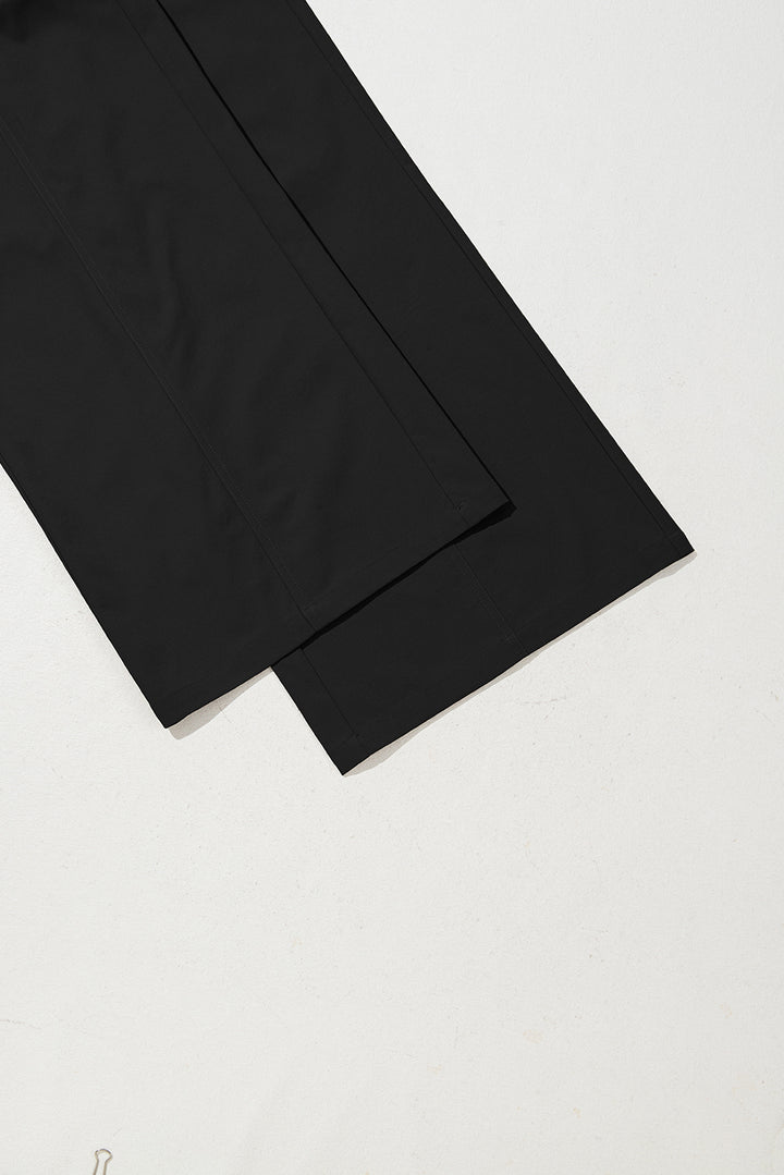 Black Solid Color Drawstring Elastic Waist Casual Loose Pants
