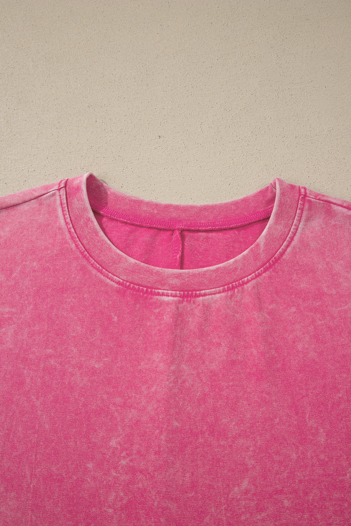 Pink Solid Color Cotton Mineral Washed Oversize Tee