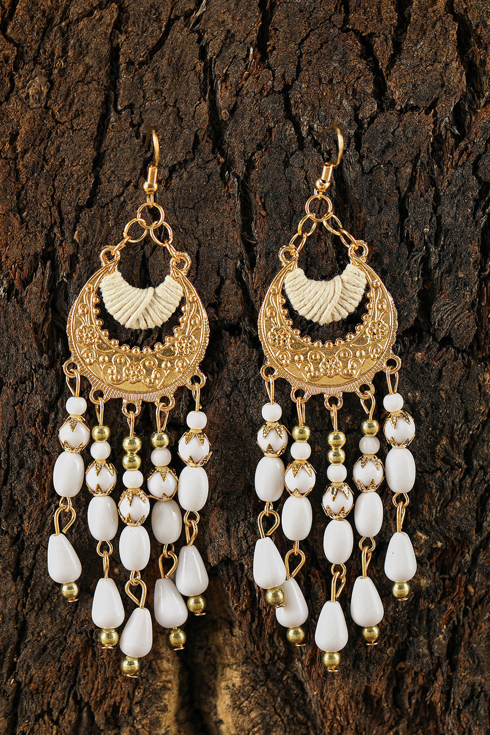 Boucles d'oreilles bohèmes à pampilles et perles en alliage