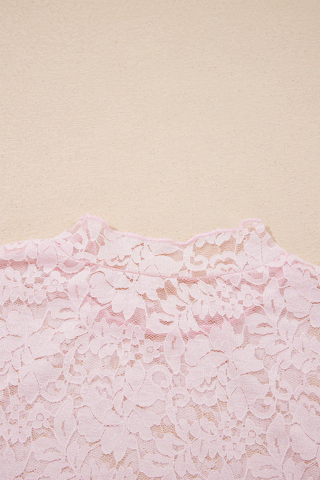Light Pink Floral Lace Long Sleeve Stand Neck Pullover Top