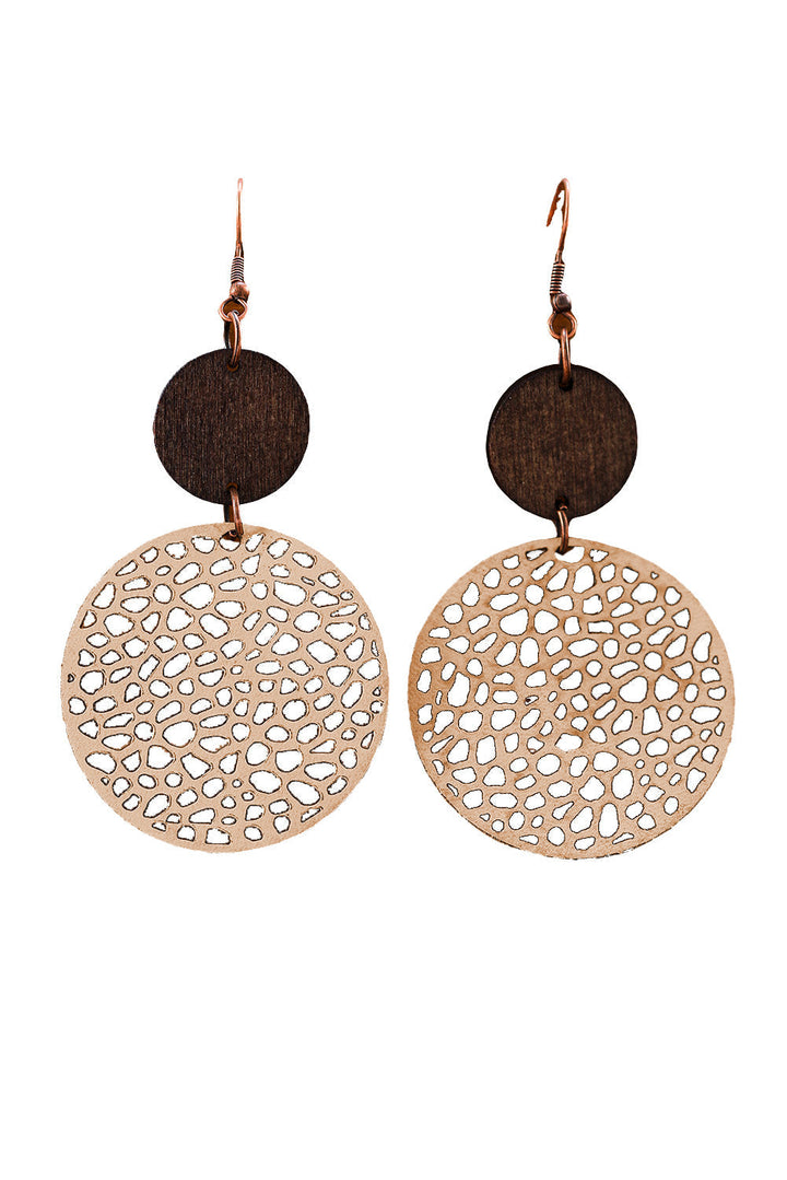Boucles d'oreilles pendantes rondes en bois ajouré