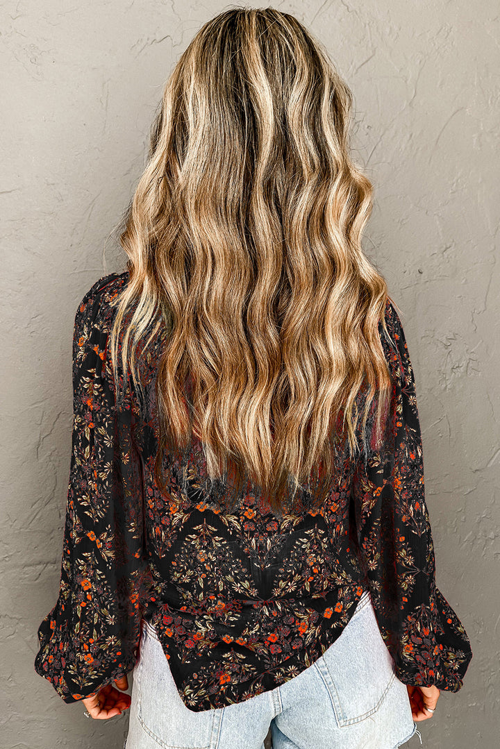 Black Strawberry Aesthetic Floral Puff Sleeve Shirt