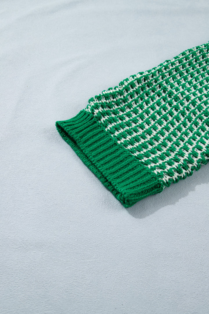 Green Stripe 3/4 Draped Sleeve Slouchy Sweater