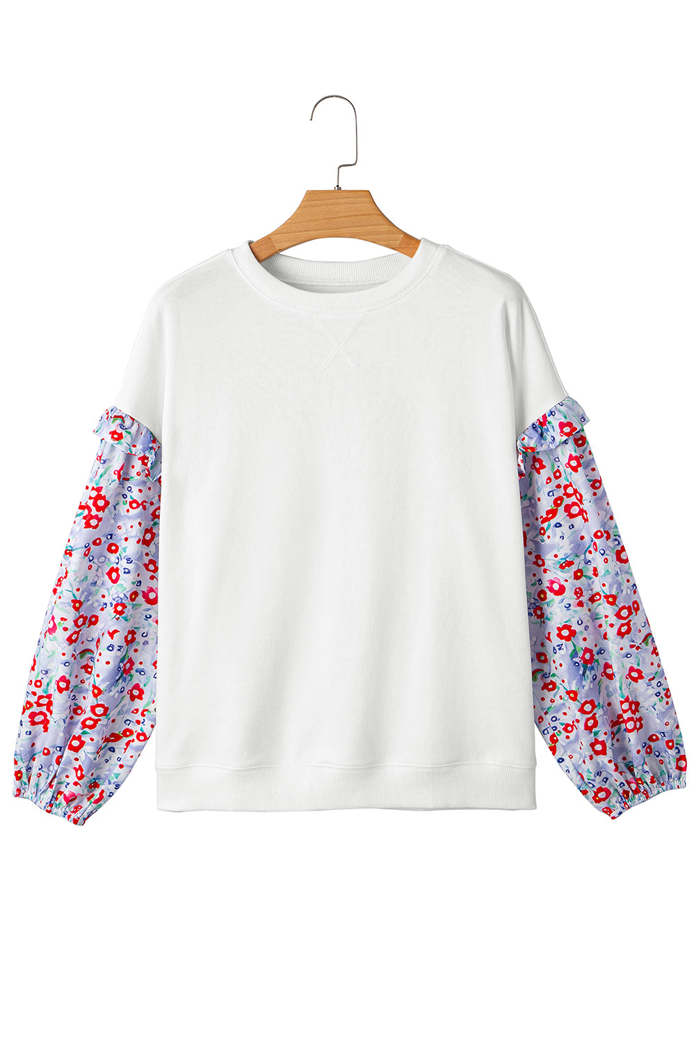 Floral Ruffled Balloon Sleeve Patchwork Loose Blouse