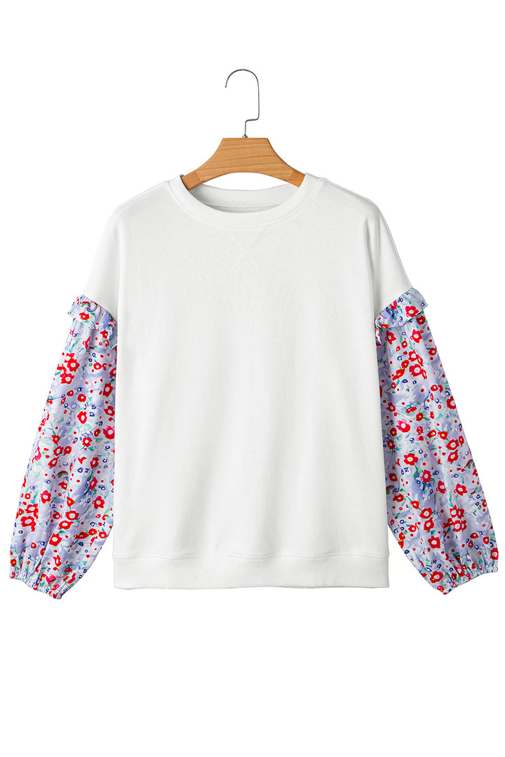 Floral Ruffled Balloon Sleeve Patchwork Loose Blouse