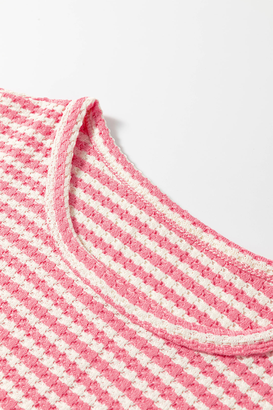 Pink Stripe Breathable Textured Knit Short 2pcs Set