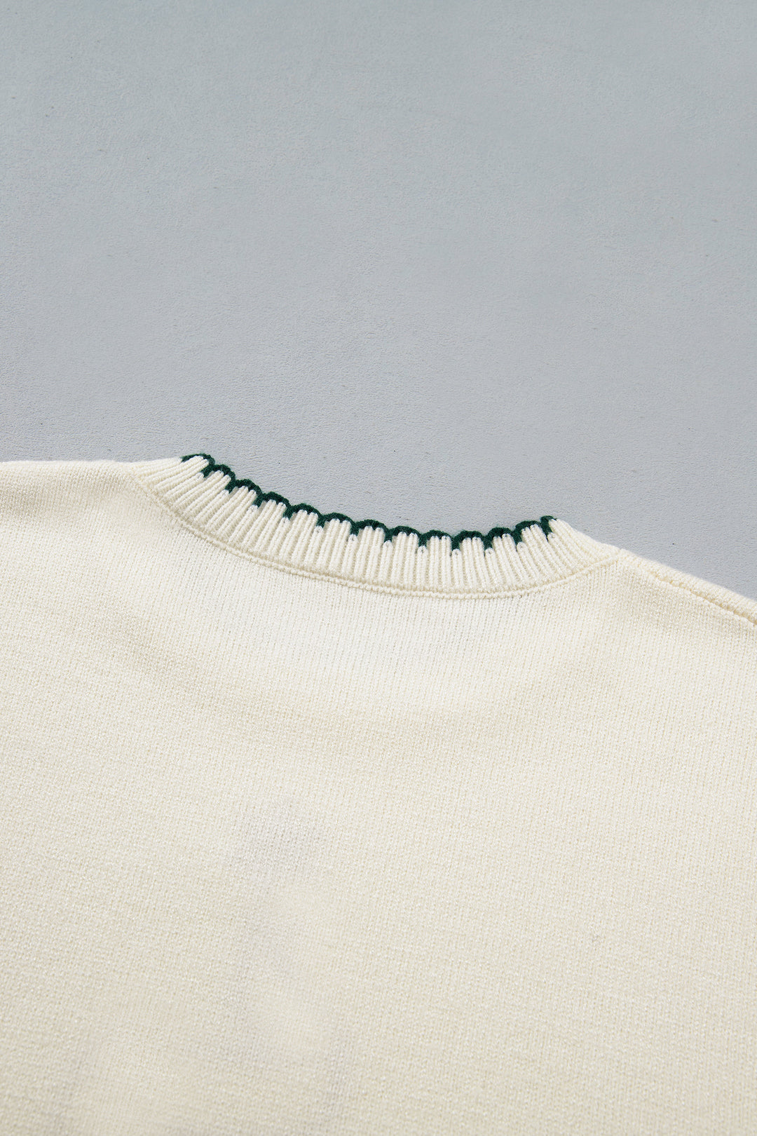 Beige Stitched Detail Christmas Tree Holiday Casual Sweater
