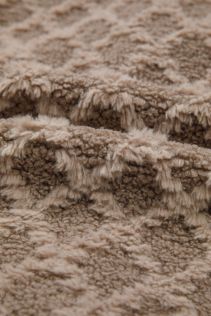 Chestnut Sherpa Rhombus Zip Up Side Pocket Hooded Jacket