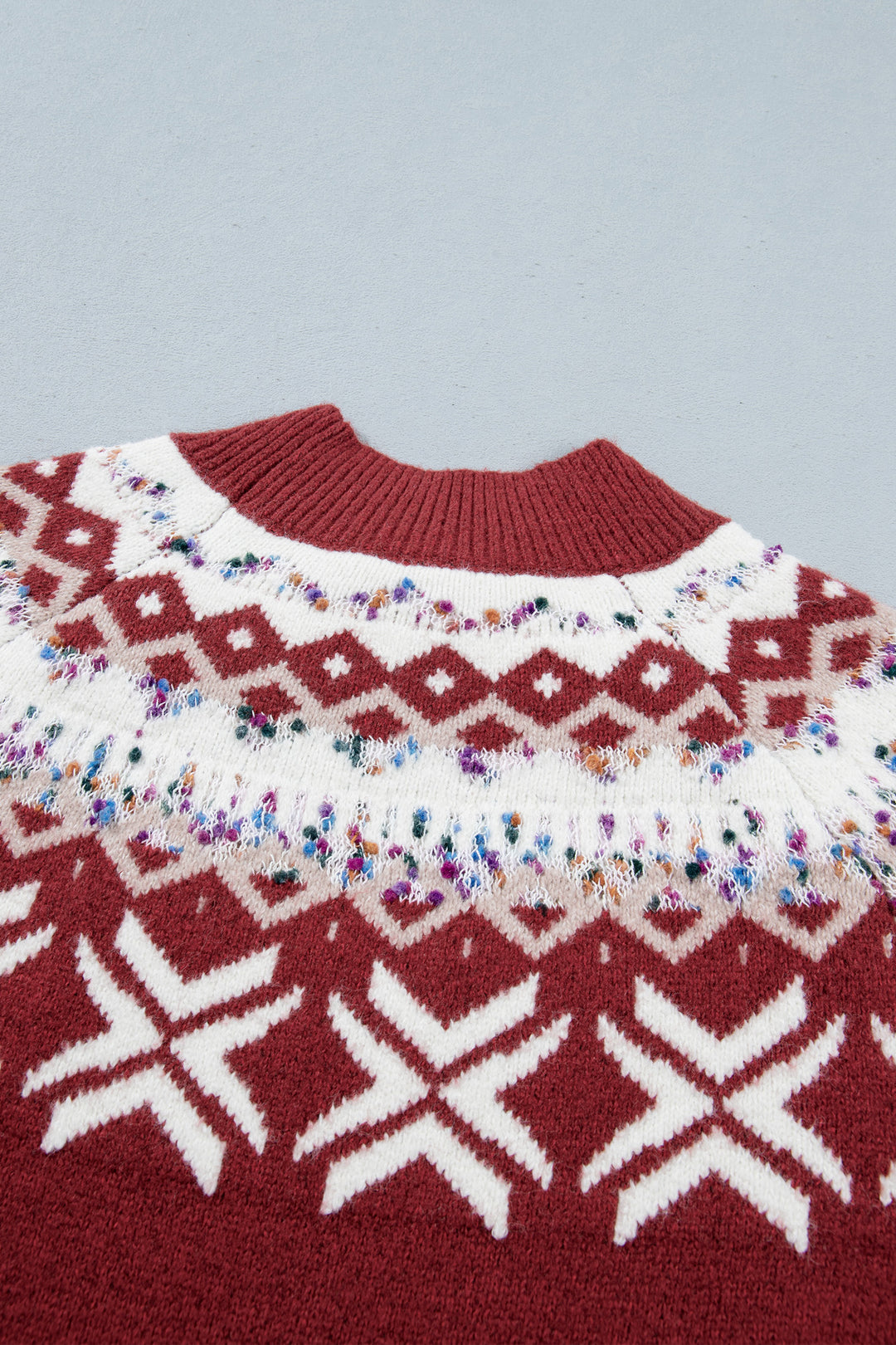 Red Dahlia Christmas Theme Geometric Pattern Knit Round Neck Shift Sweater