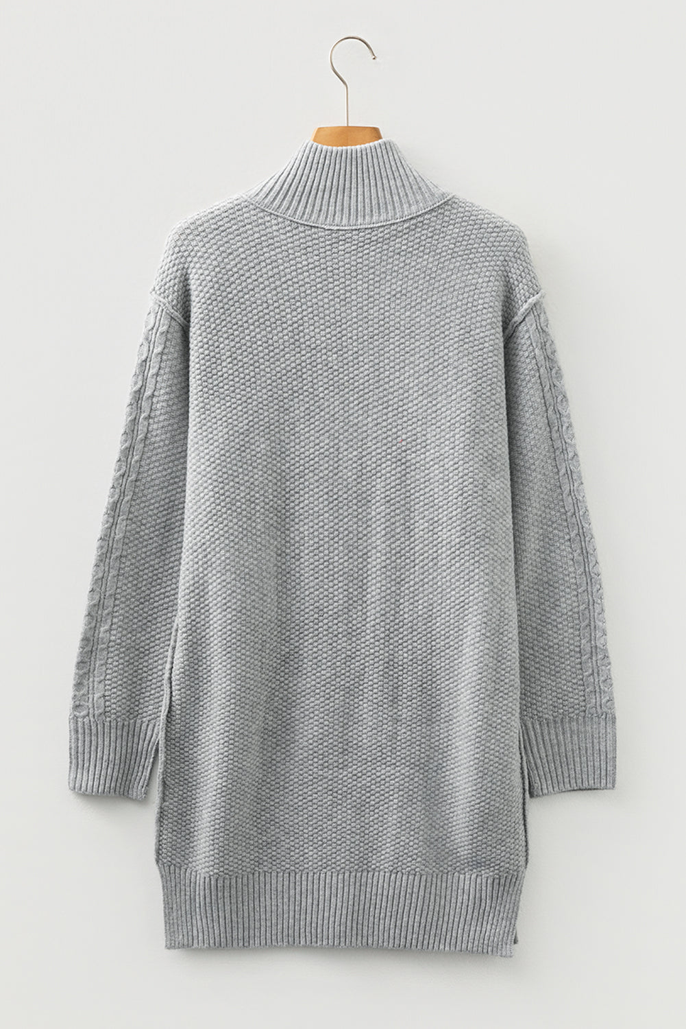 High Cable Knit Quarter Zip Ribbed Trim Loose Sweater Dress