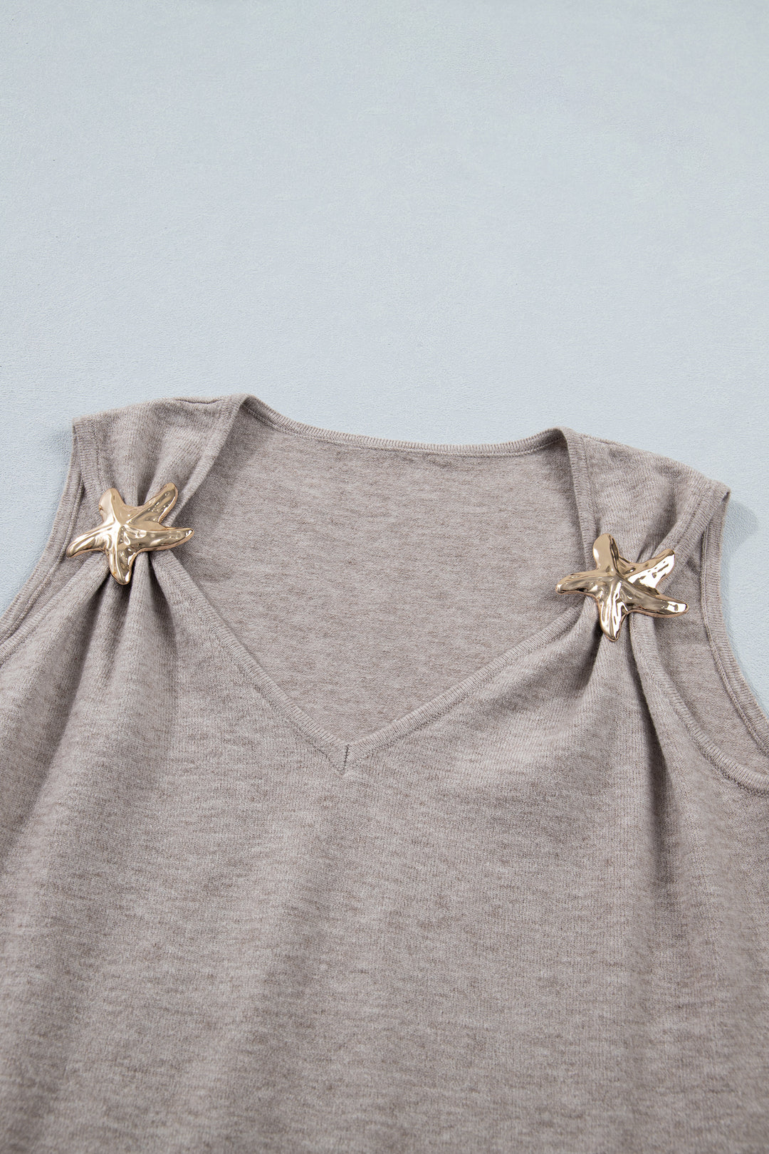 Gray Morn Metal Star Detail V Neck Sweater Knit Tank Top