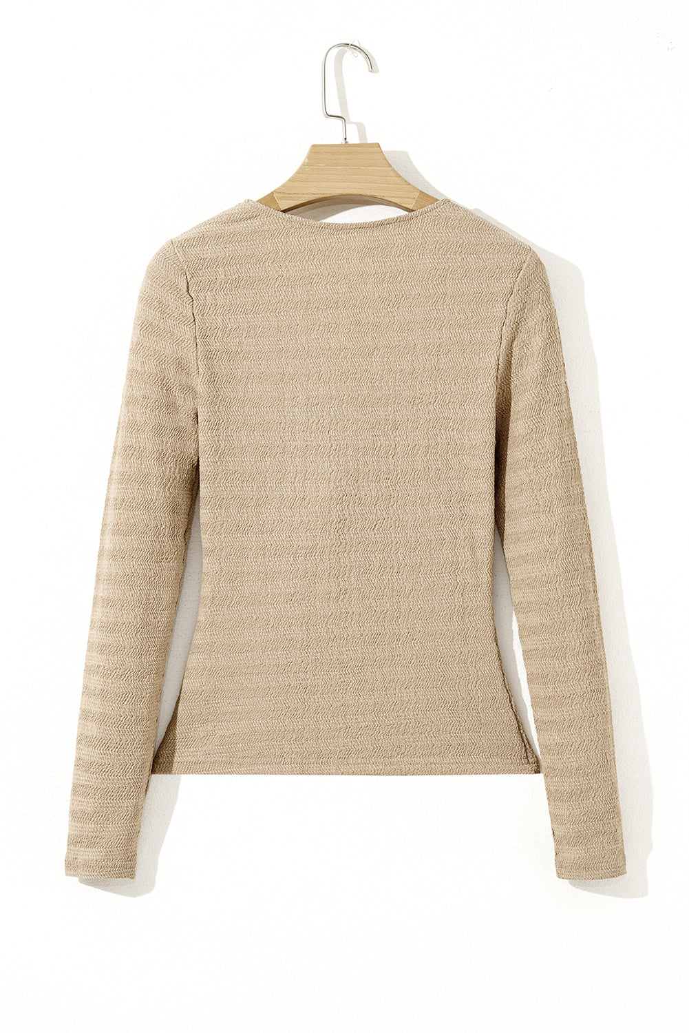 Pale Khaki V Neck Long Sleeve Slim Solid Color Top