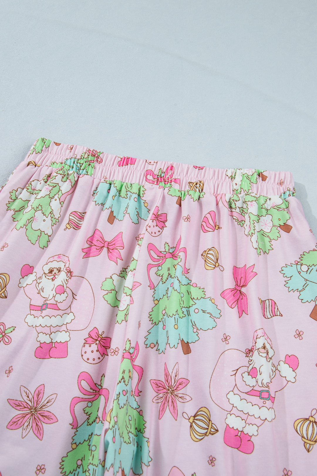 Pink Christmas Print Button Front Long Sleeve Lounge Set