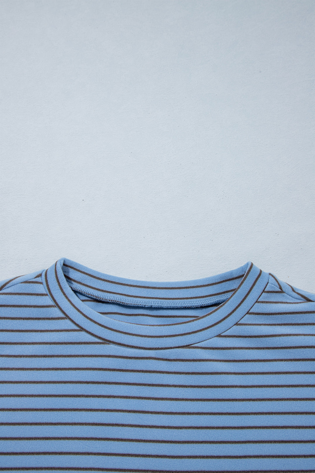 Sky Blue Stripe Color Block Contrast Long Sleeve Round Neck Casual Shift Pullover