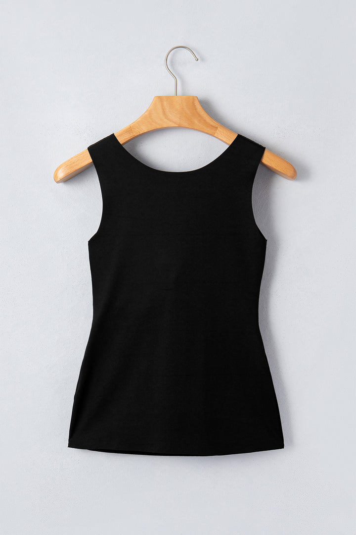 Black Solid Color Wide Strap Splicing Athleisure Tank Top