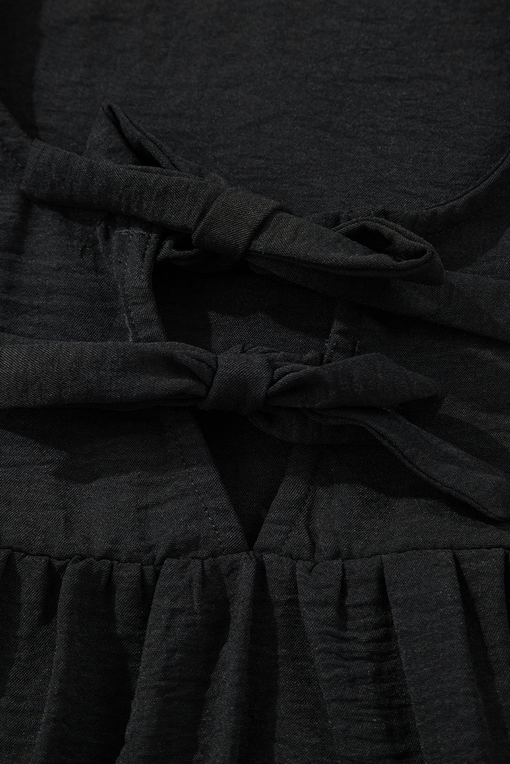 Black Bow Tie Neck 3/4 Sleeve Casual Blouse