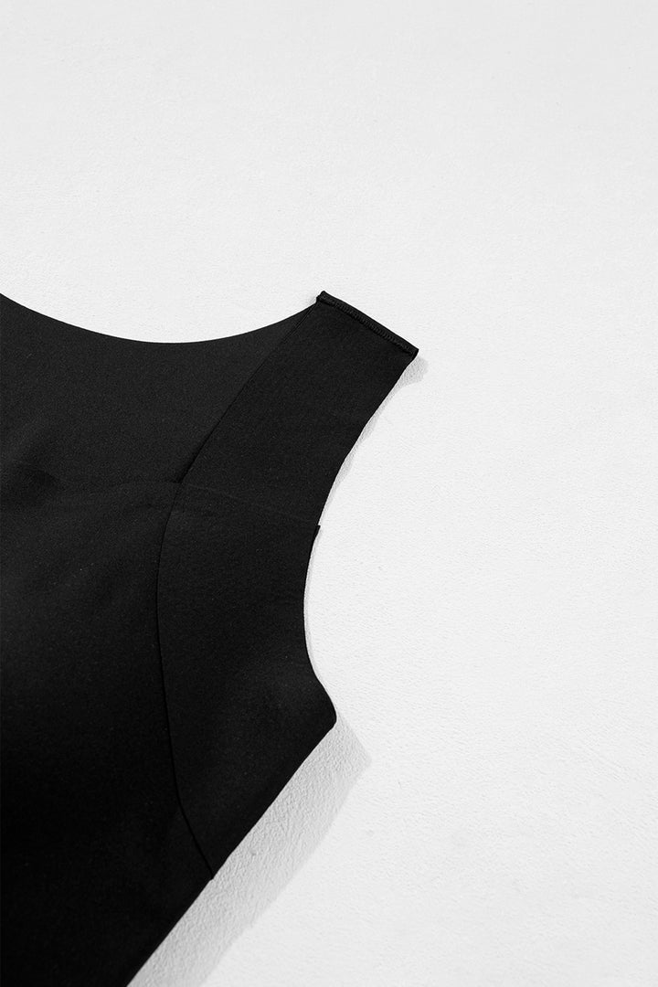 Black Solid Color Wide Strap Splicing Athleisure Tank Top