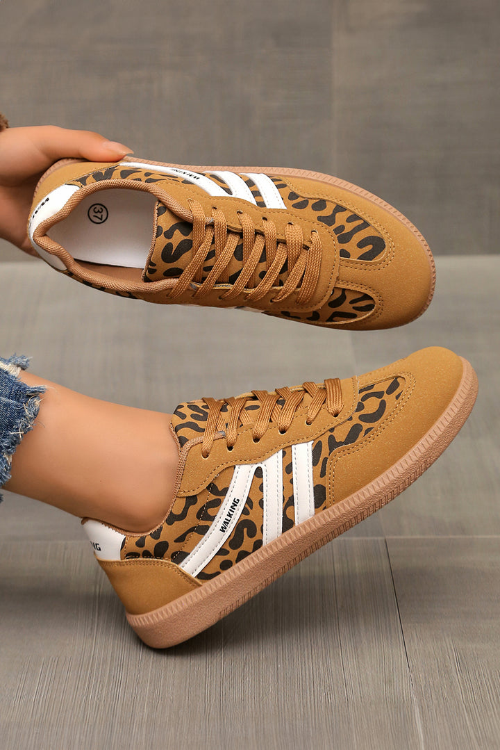 PU Leather Leopard Patchwork Contrast Detail Lace-up Shoes