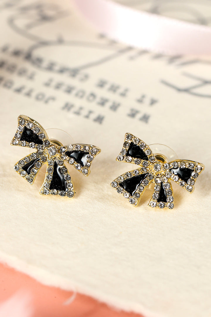 Boucles d'oreilles à tige en forme de nœud papillon en strass