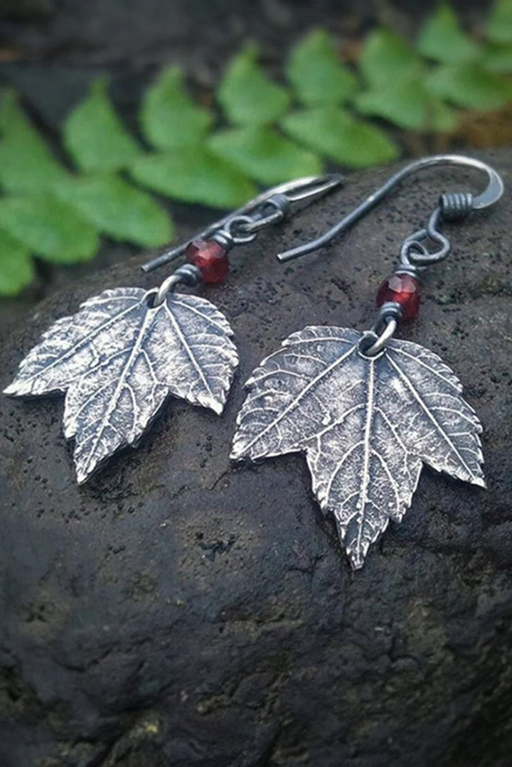 Vintage Leaf Beaded Hook Drop Earrings