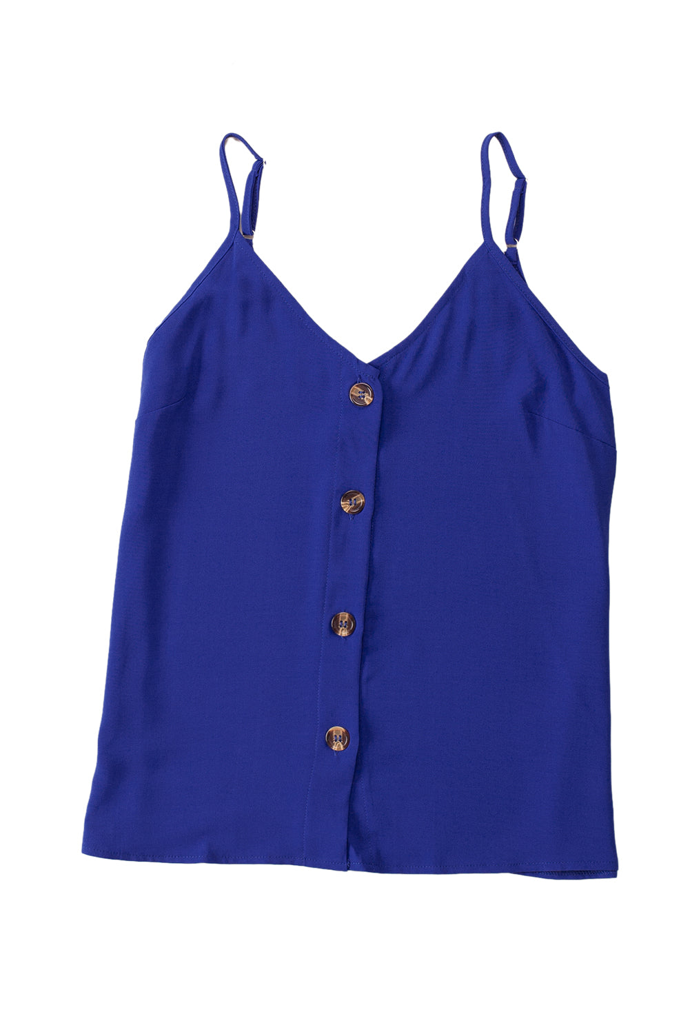 Blue Customizable Solid Color Spaghetti Strap Button Front Tank Top