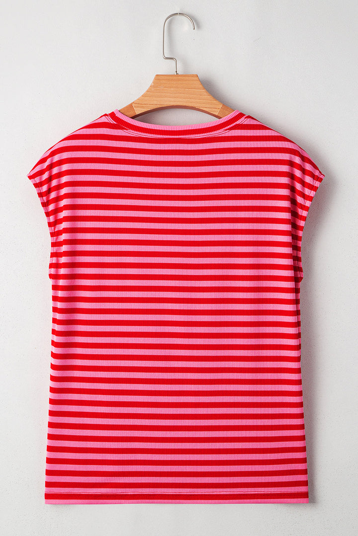 ribbed cap sleeve round neck t shirt