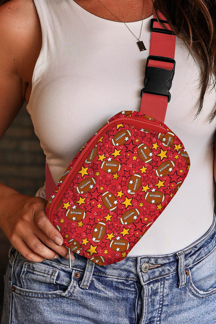 Rugby Football Star Printed Buckle Strap Crossbody Bag