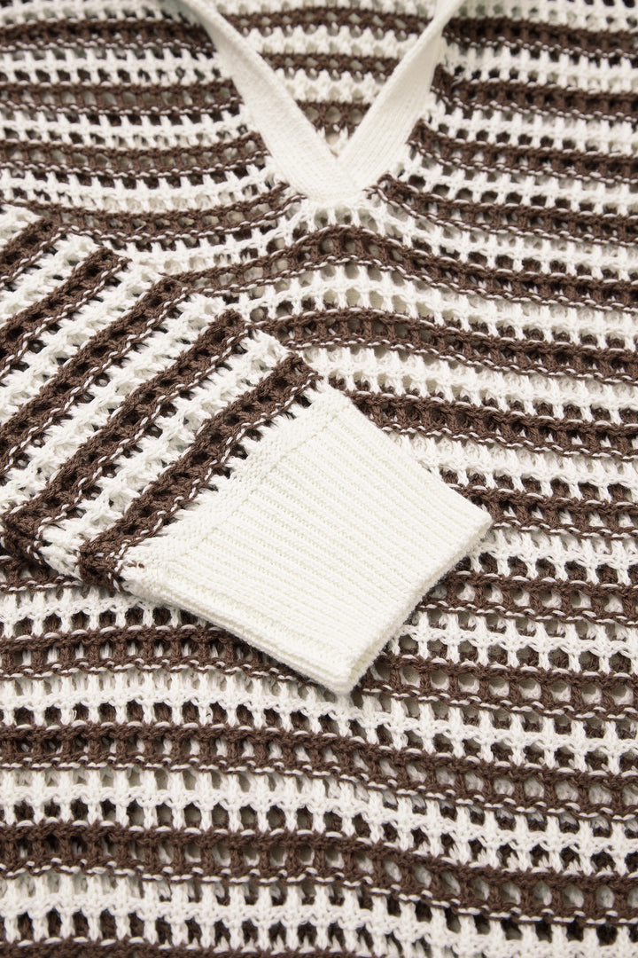Eyelet Hollow-out Contrast Collared Pullover Chic Sweater