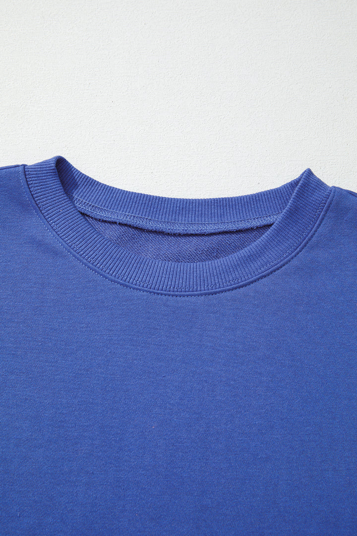 Sky Blue Varsity Striped Detail Drop Shoulder Oversized Sweatshirt