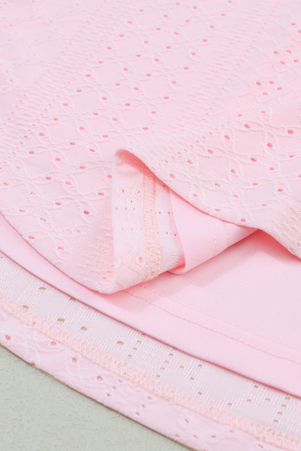 Light Pink Eyelet Knit Patterned Loose V Neck Tank Top