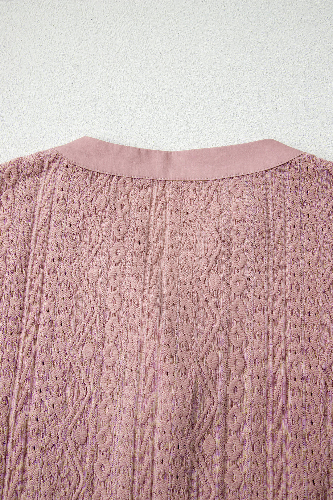 Textured Embroidered Half Buttons Short Sleeve Blouse