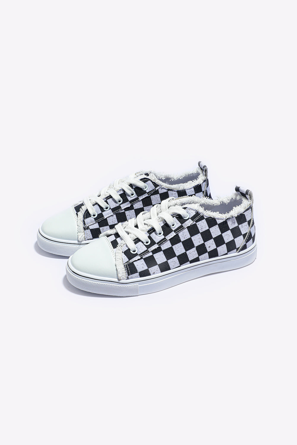 Canvas-Schnürschuhe mit Karomuster und Raw Edge