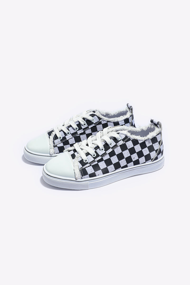 Canvas-Schnürschuhe mit Karomuster und Raw Edge