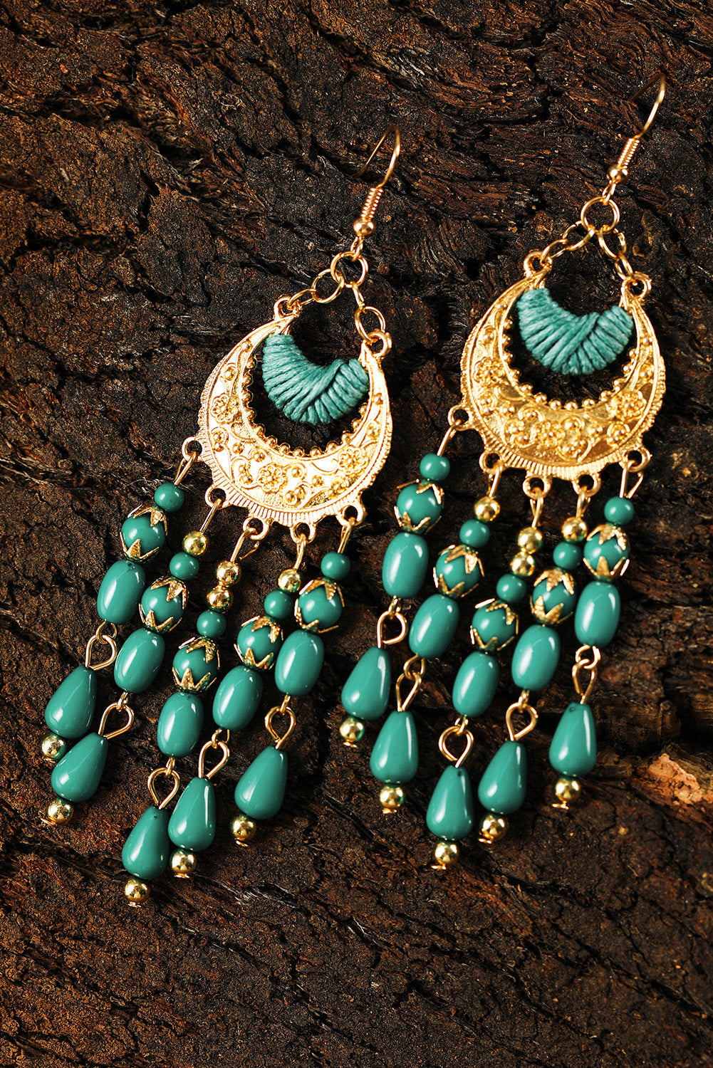 Boucles d'oreilles bohèmes à pampilles et perles en alliage