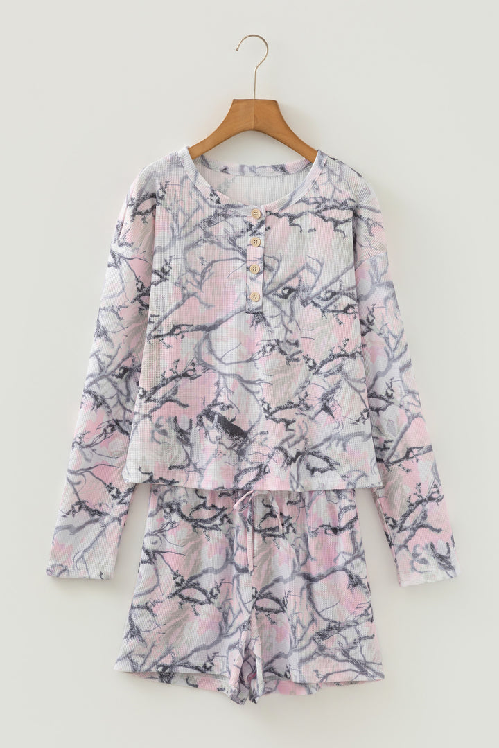Pink Camo Henley Top and Short Set