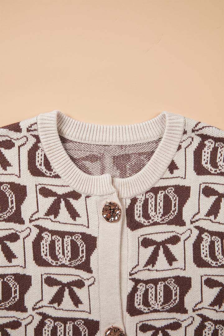 Brown Western Horseshoe Bow Pattern Sleeveless Knit Sweater