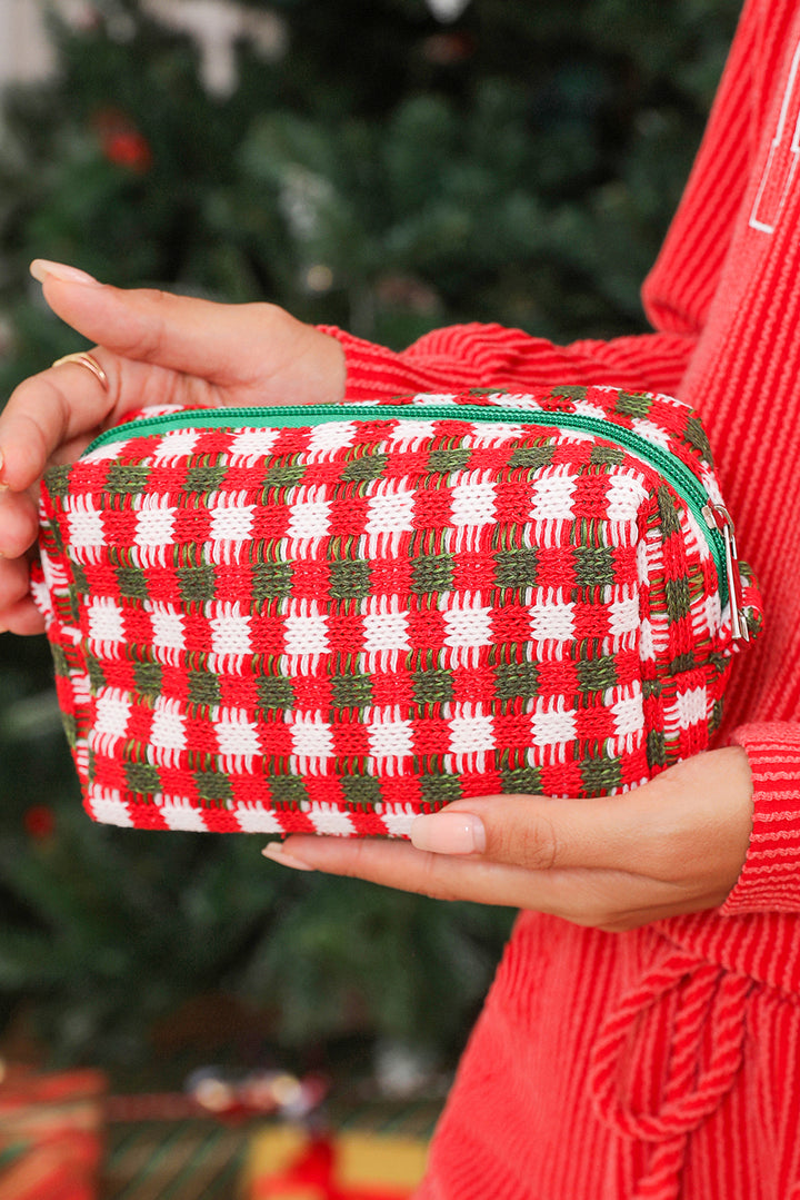 Trousse de maquillage carrée à fermeture éclair au crochet style Noël