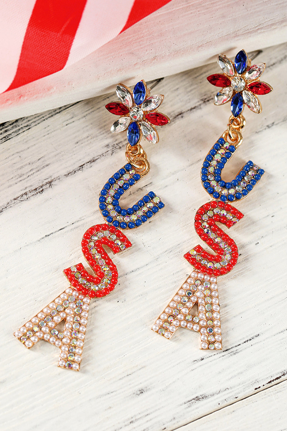 Perlen Strass Colorblock USA Ohrringe